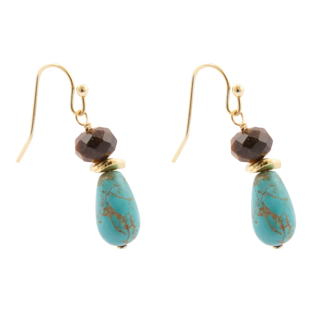 Brown Smoky Tiger's Eye and Turquoise Double Drop Earrings sold by Barse product image thumbnail 4