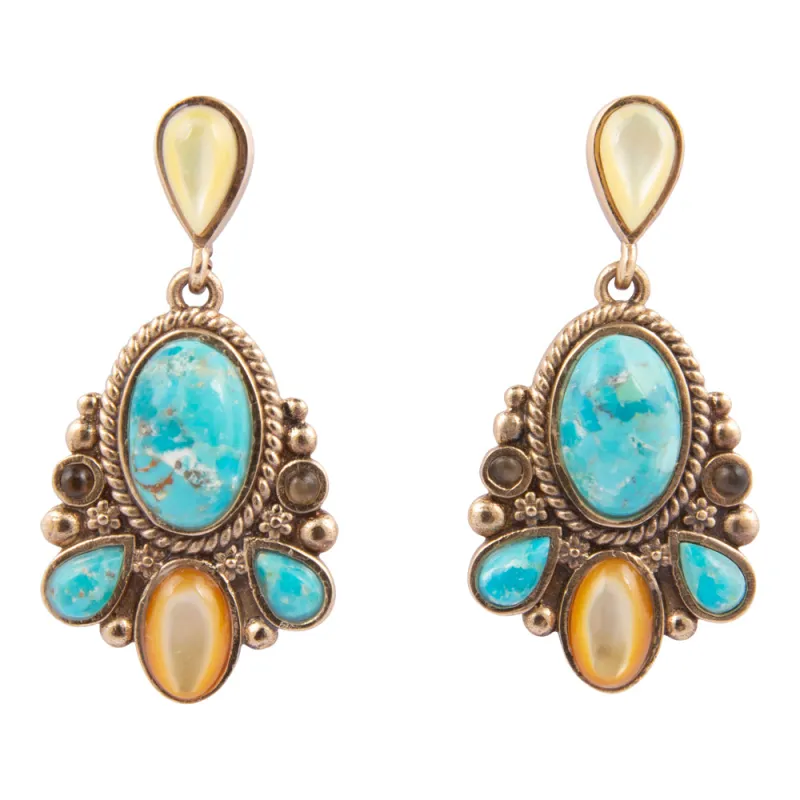 Barcelona Blue Turquoise and Caramel Mother of Pearl Post Earrings sold by Barse
