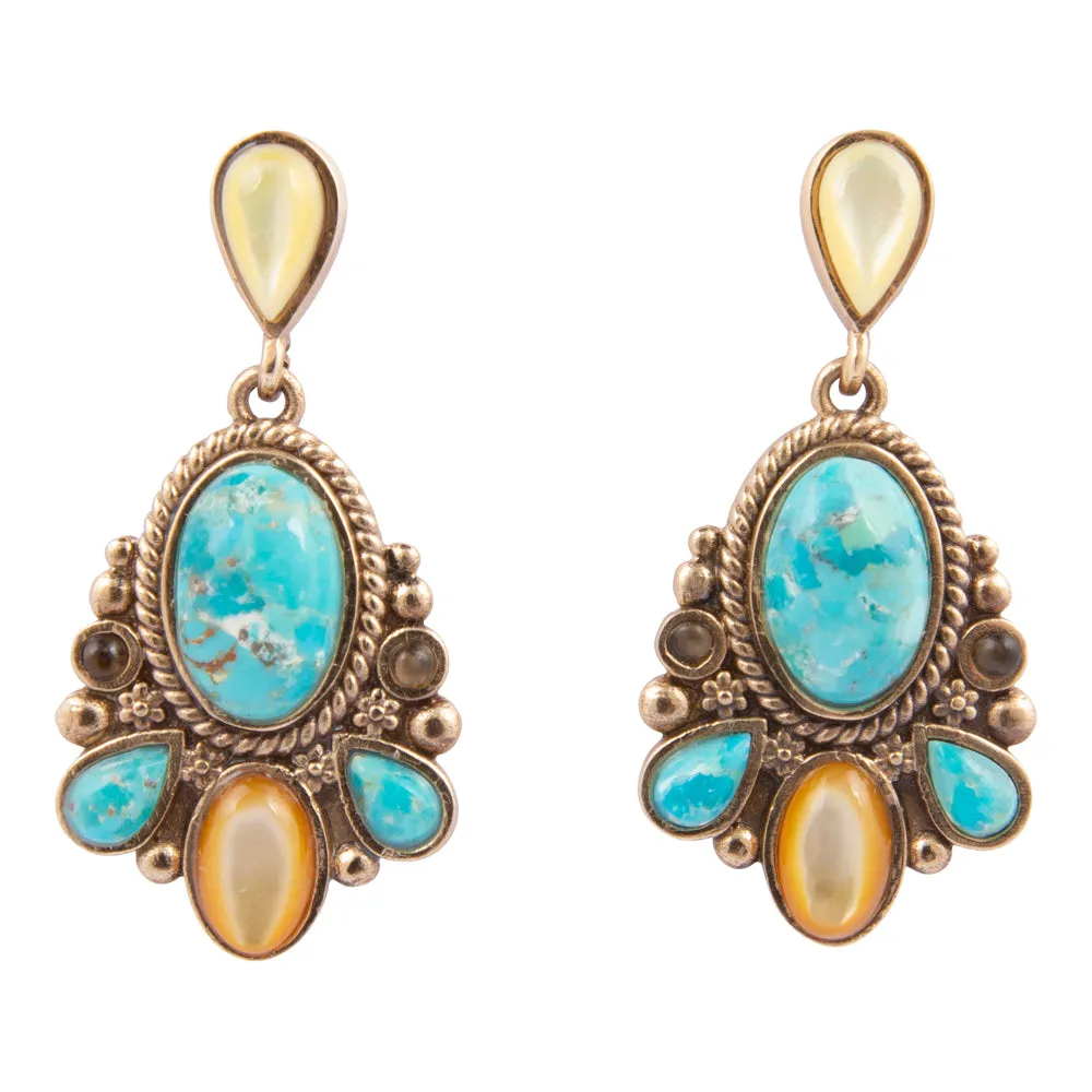 Barcelona Blue Turquoise and Caramel Mother of Pearl Post Earrings sold by Barse