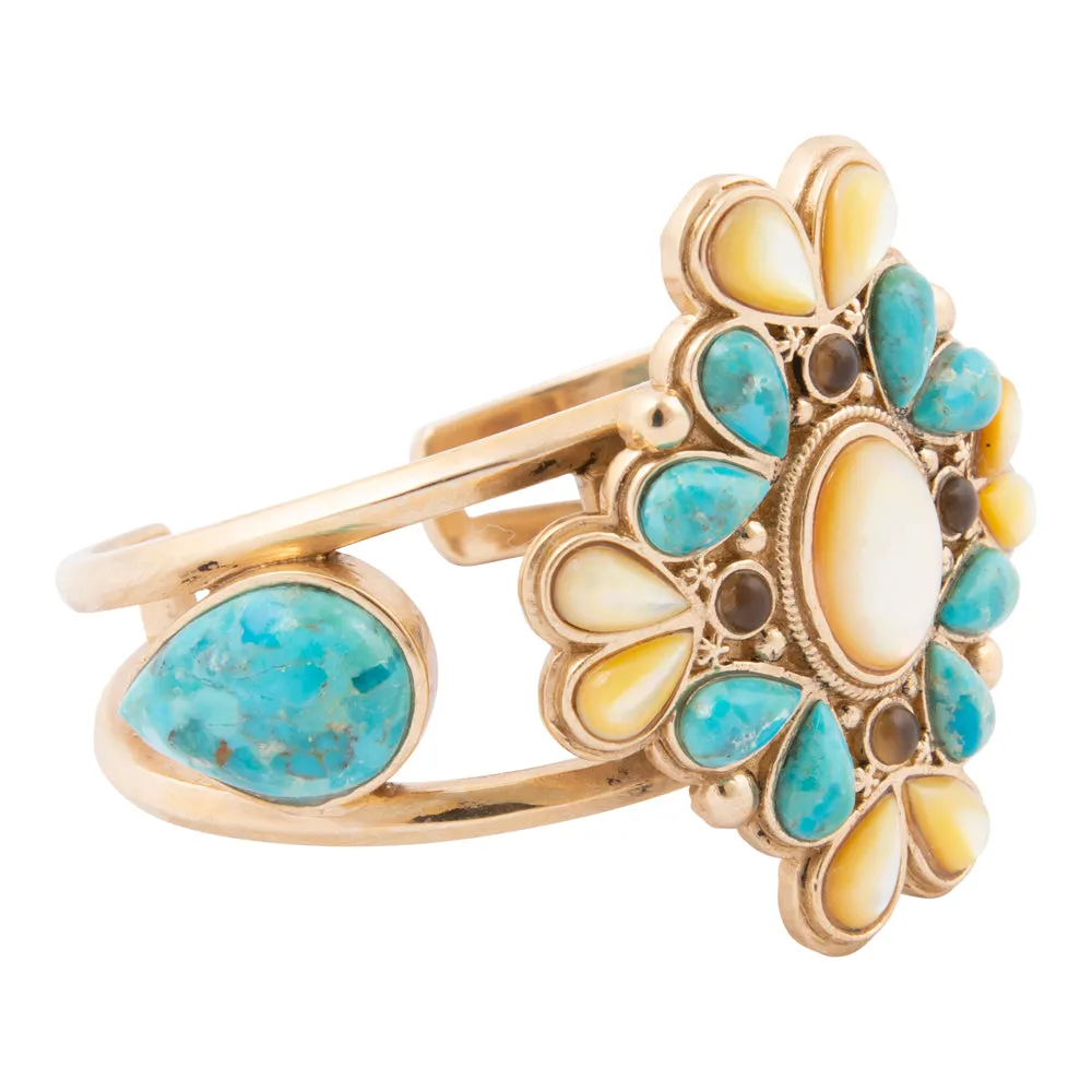 Barcelona Blue Turquoise and Caramel Mother of Pearl Golden Cuff Bracelet sold by Barse product image thumbnail 4