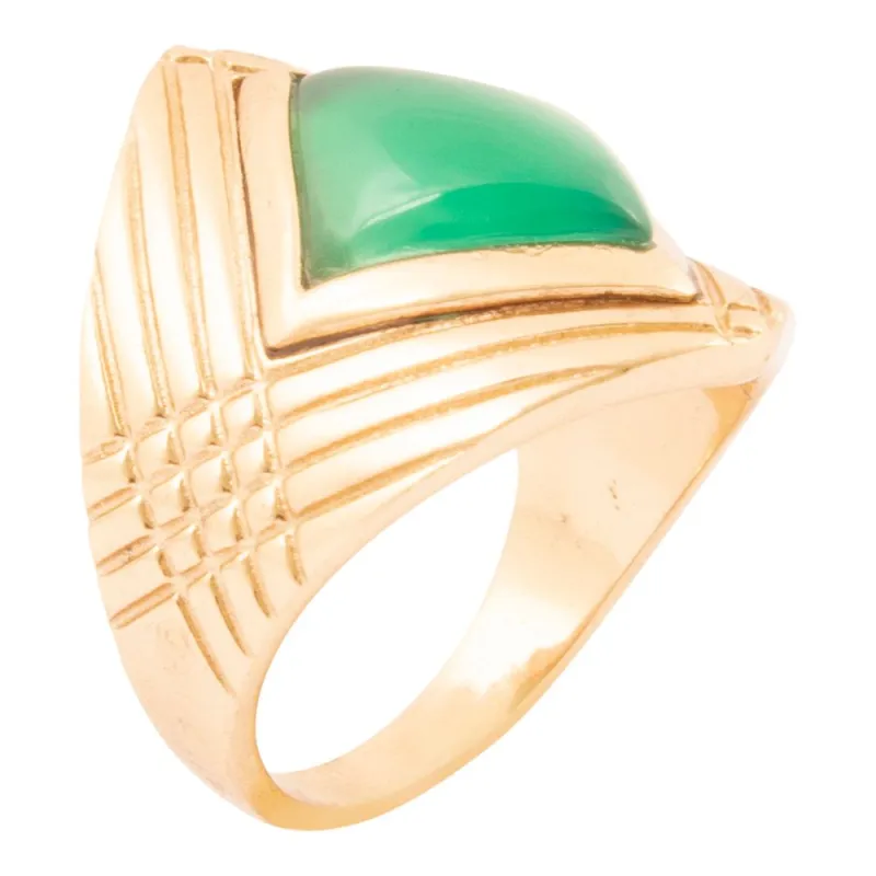 Green Agate Golden Statement Ring sold by Barse