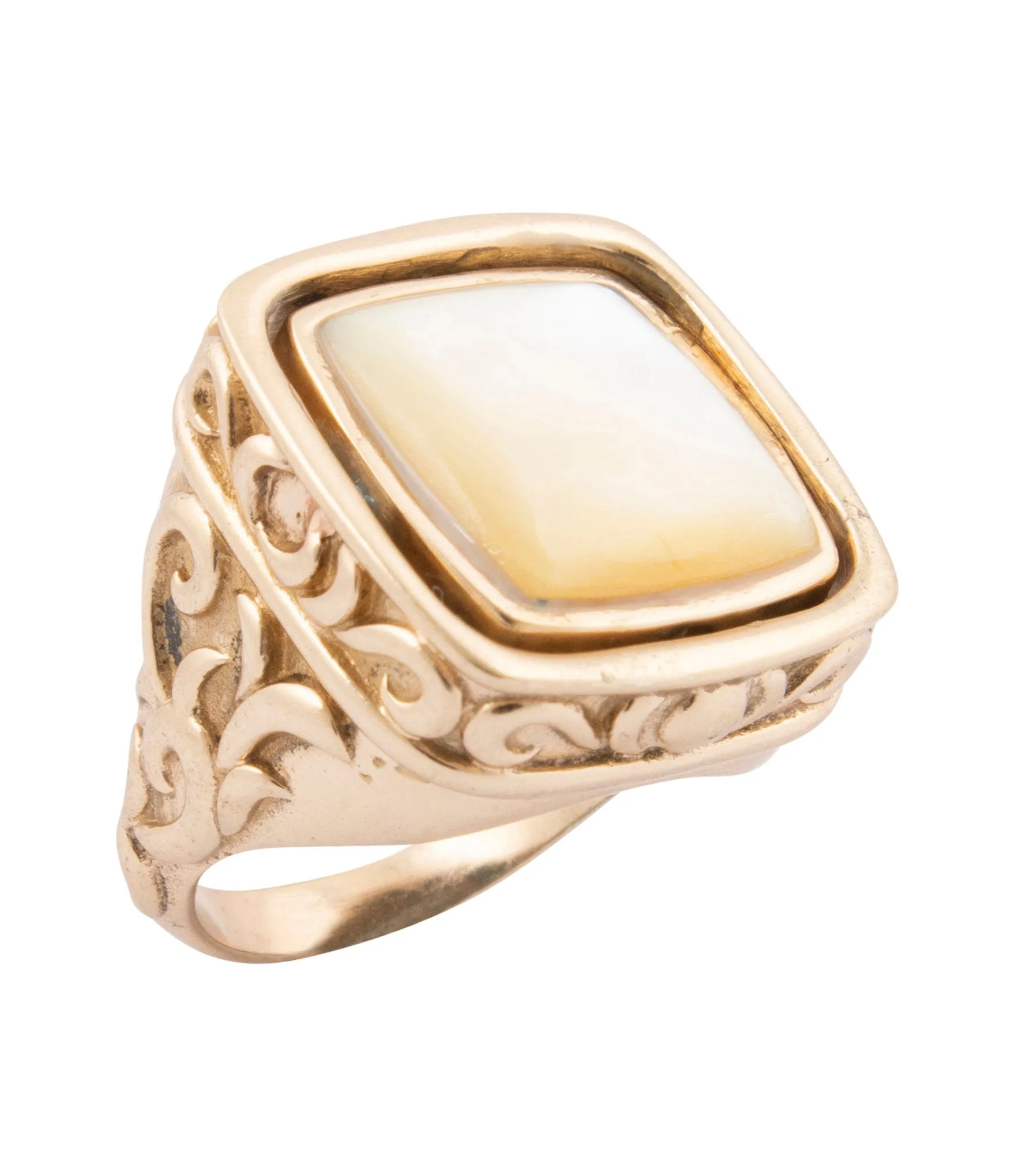 Blue Turquoise and White Mother of Pearl Flip Reversible Golden Ring sold by Barse product image thumbnail 5