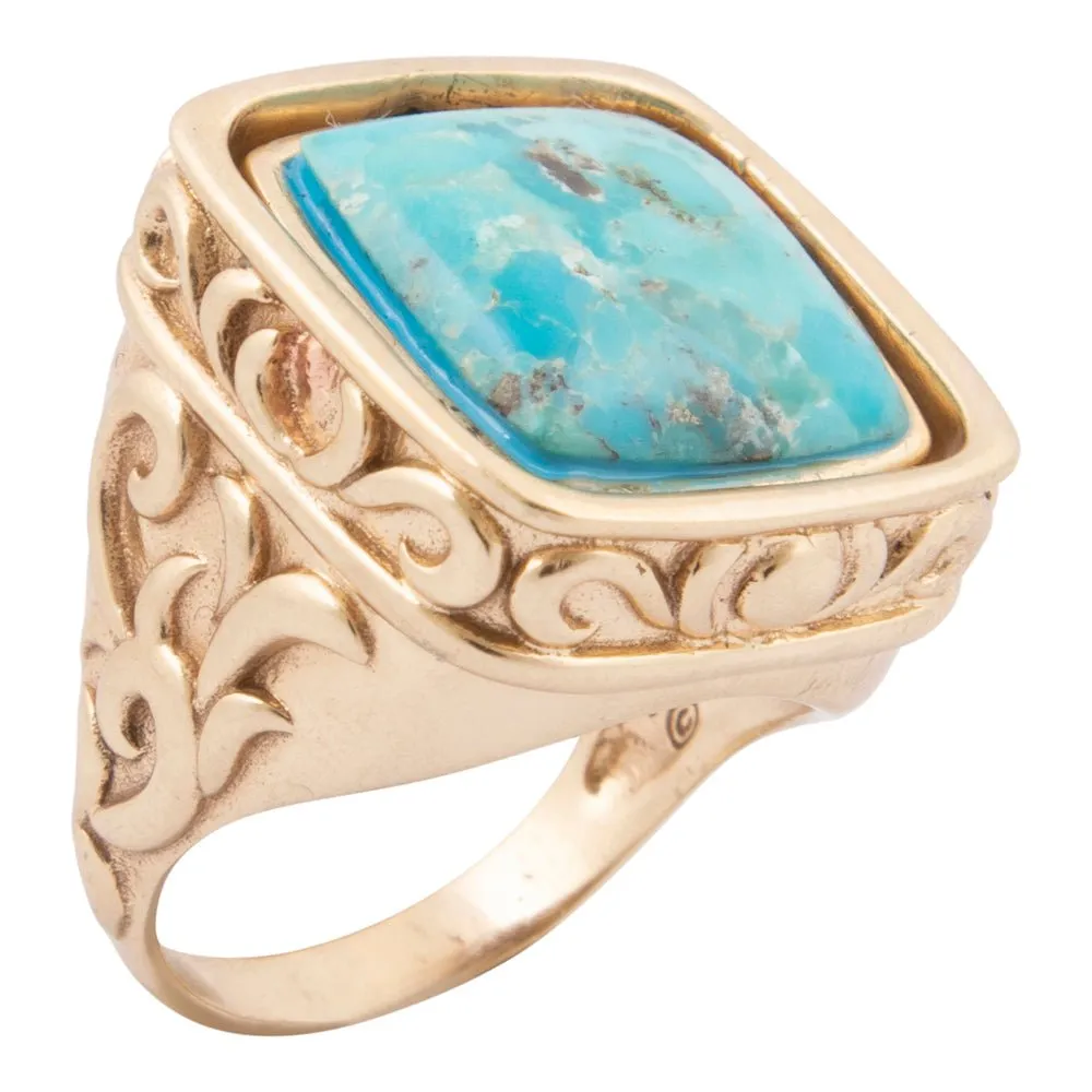 Blue Turquoise and White Mother of Pearl Flip Reversible Golden Ring sold by Barse