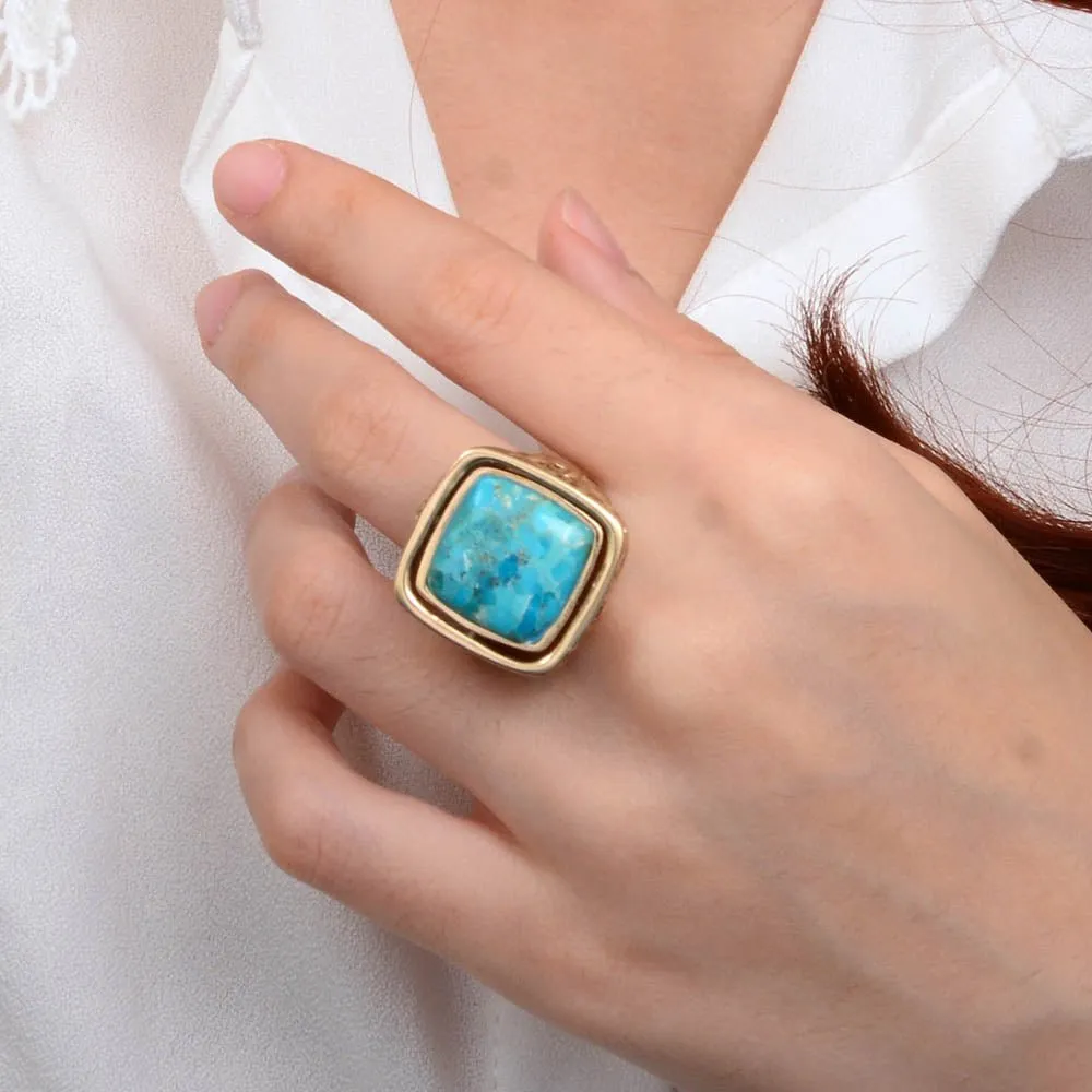 Blue Turquoise and White Mother of Pearl Flip Reversible Golden Ring sold by Barse product image thumbnail 2