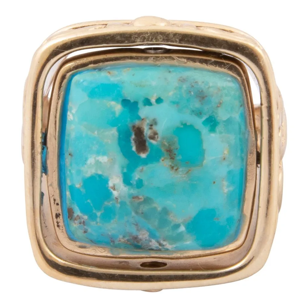 Blue Turquoise and White Mother of Pearl Flip Reversible Golden Ring sold by Barse product image thumbnail 4