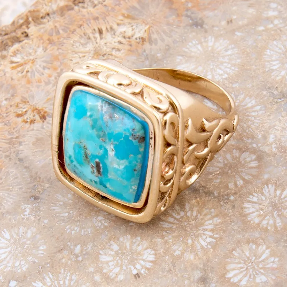 Blue Turquoise and White Mother of Pearl Flip Reversible Golden Ring sold by Barse product image thumbnail 3