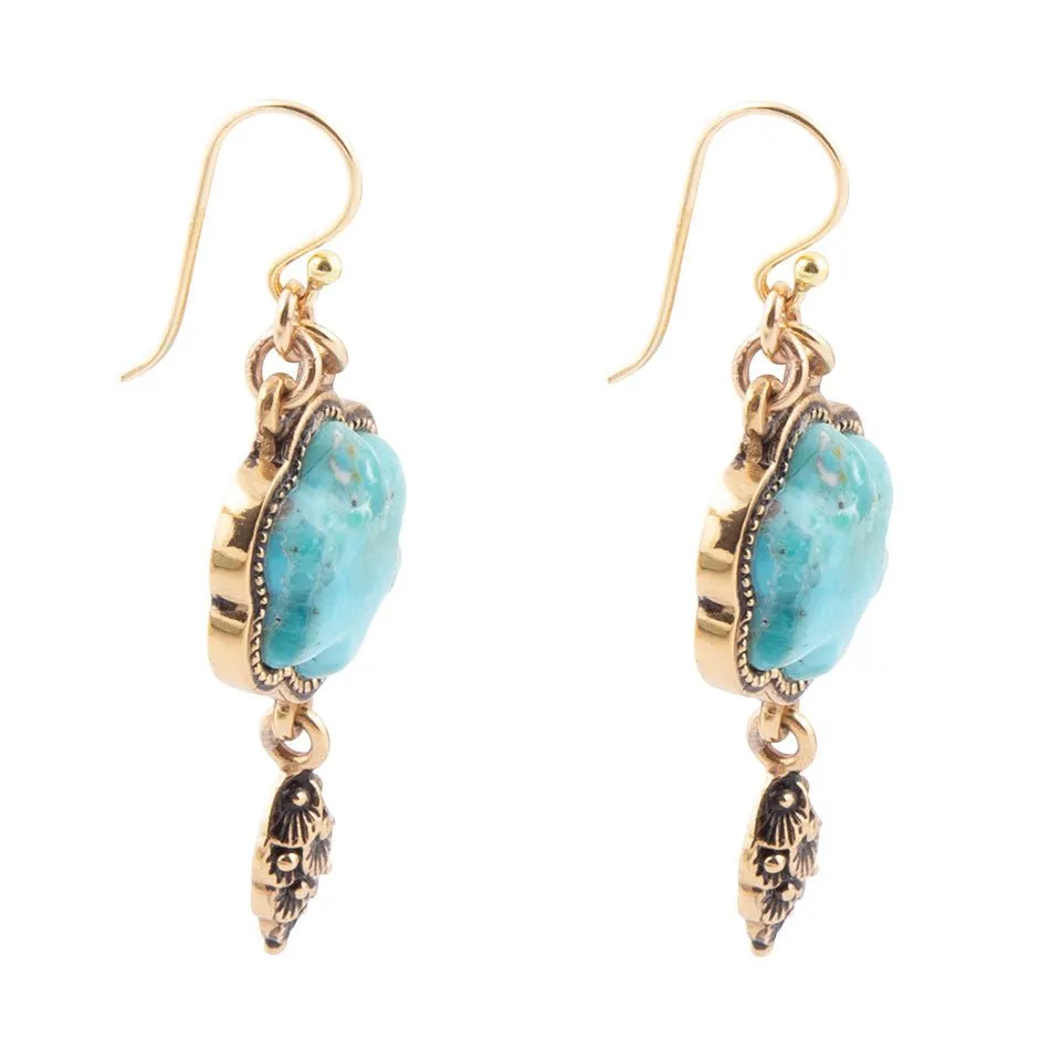 Blue Turquoise Flower Golden Drop Earrings sold by Barse product image thumbnail 4