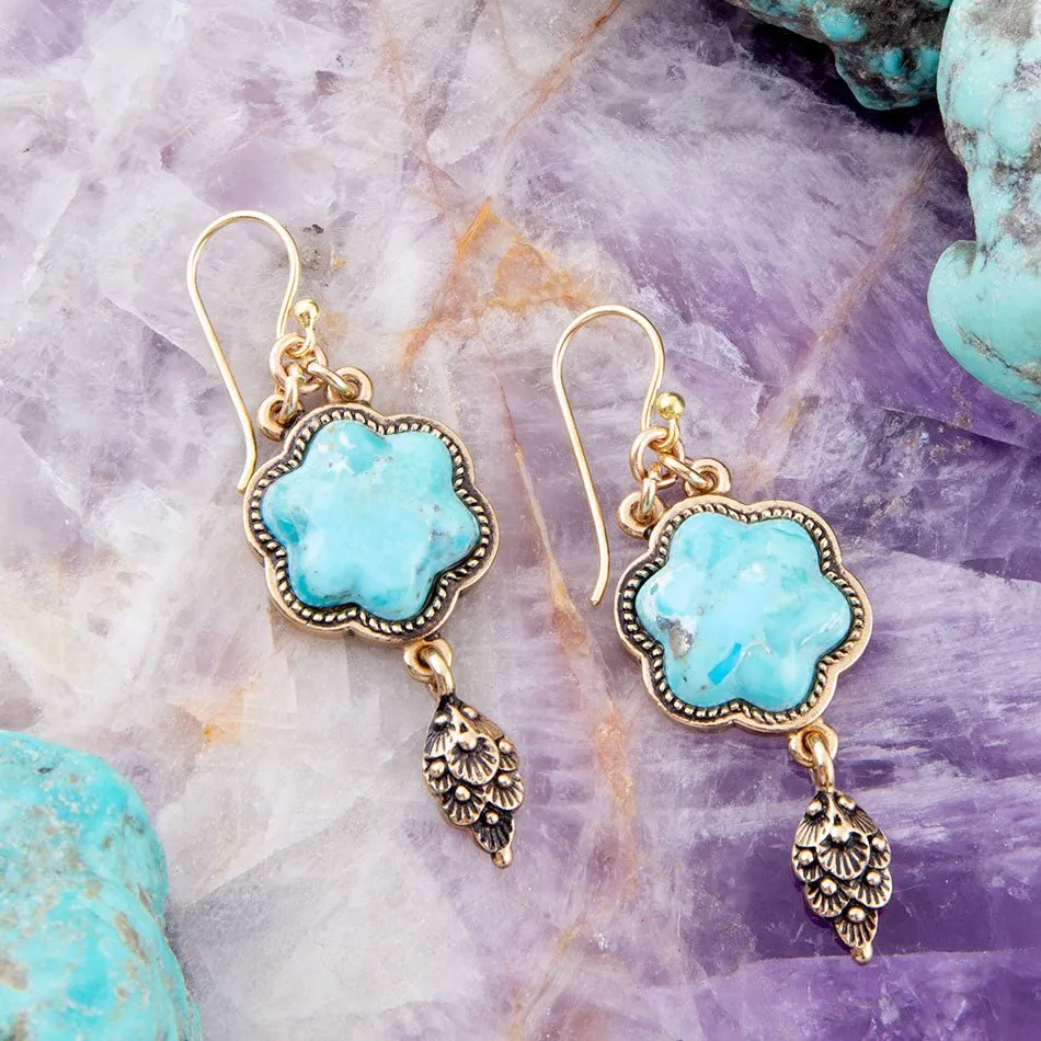 Blue Turquoise Flower Golden Drop Earrings sold by Barse product image thumbnail 3