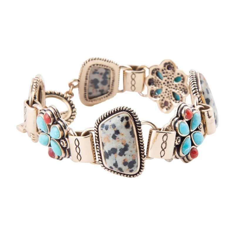 Legacy Blue Turquoise and Dalmatian Jasper Golden Bracelet sold by Barse