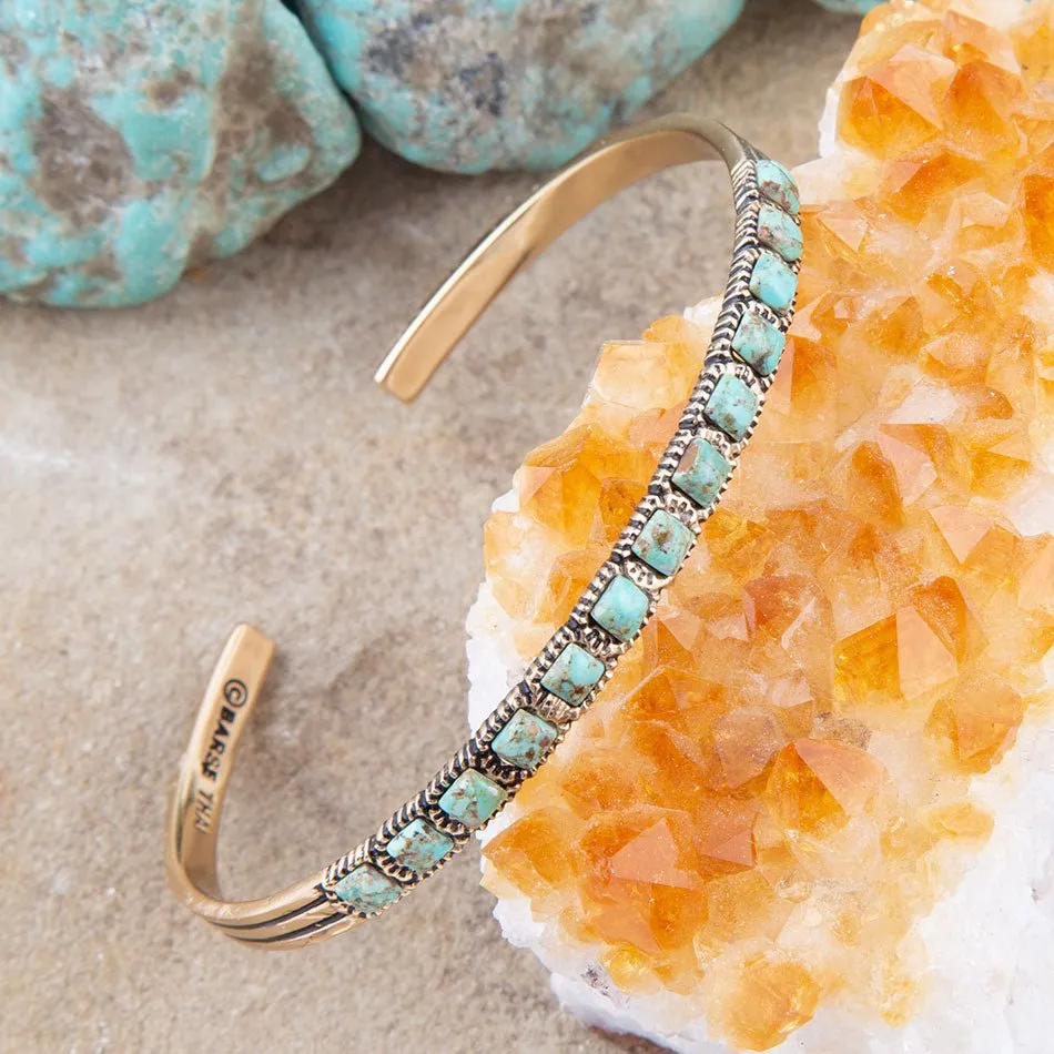 In Line Blue Turquoise Golden Cuff Bracelet sold by Barse product image thumbnail 4