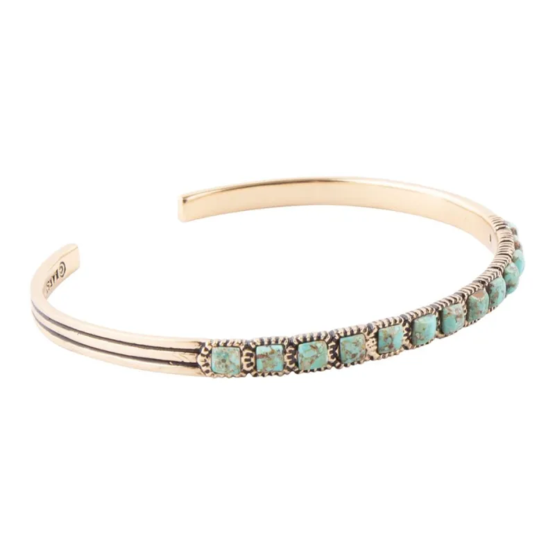 In Line Blue Turquoise Golden Cuff Bracelet sold by Barse