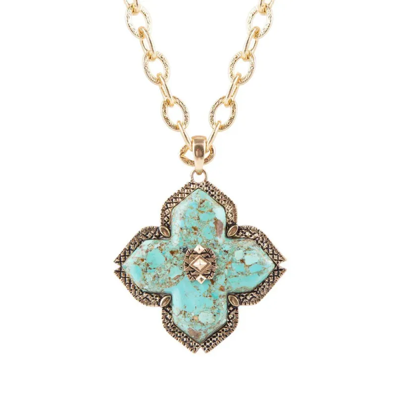 Blue Turquoise Maltese Golden Cross Pendant sold by Barse