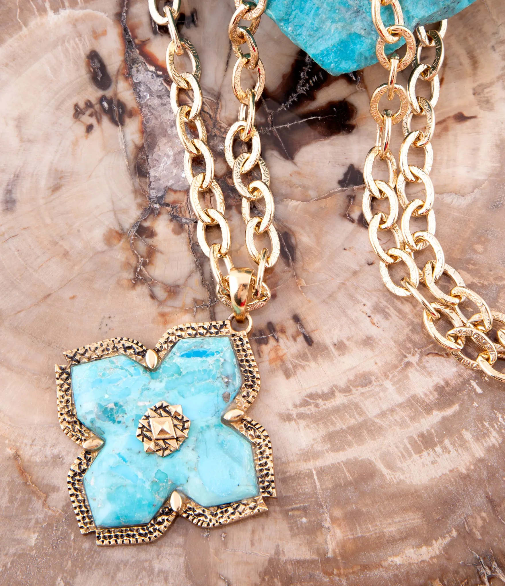 Blue Turquoise Maltese Golden Cross Pendant sold by Barse product image thumbnail 3