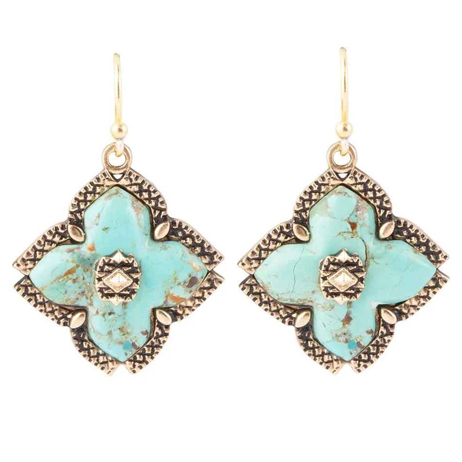 Blue Turquoise Maltese Golden Cross Earrings sold by Barse