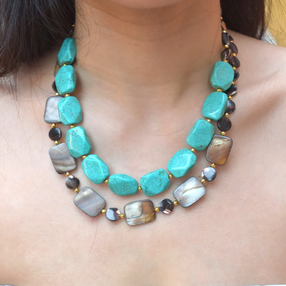 Brown Tiger's Eye and Blue Turquoise Golden Statement Necklace sold by Barse product image thumbnail 2