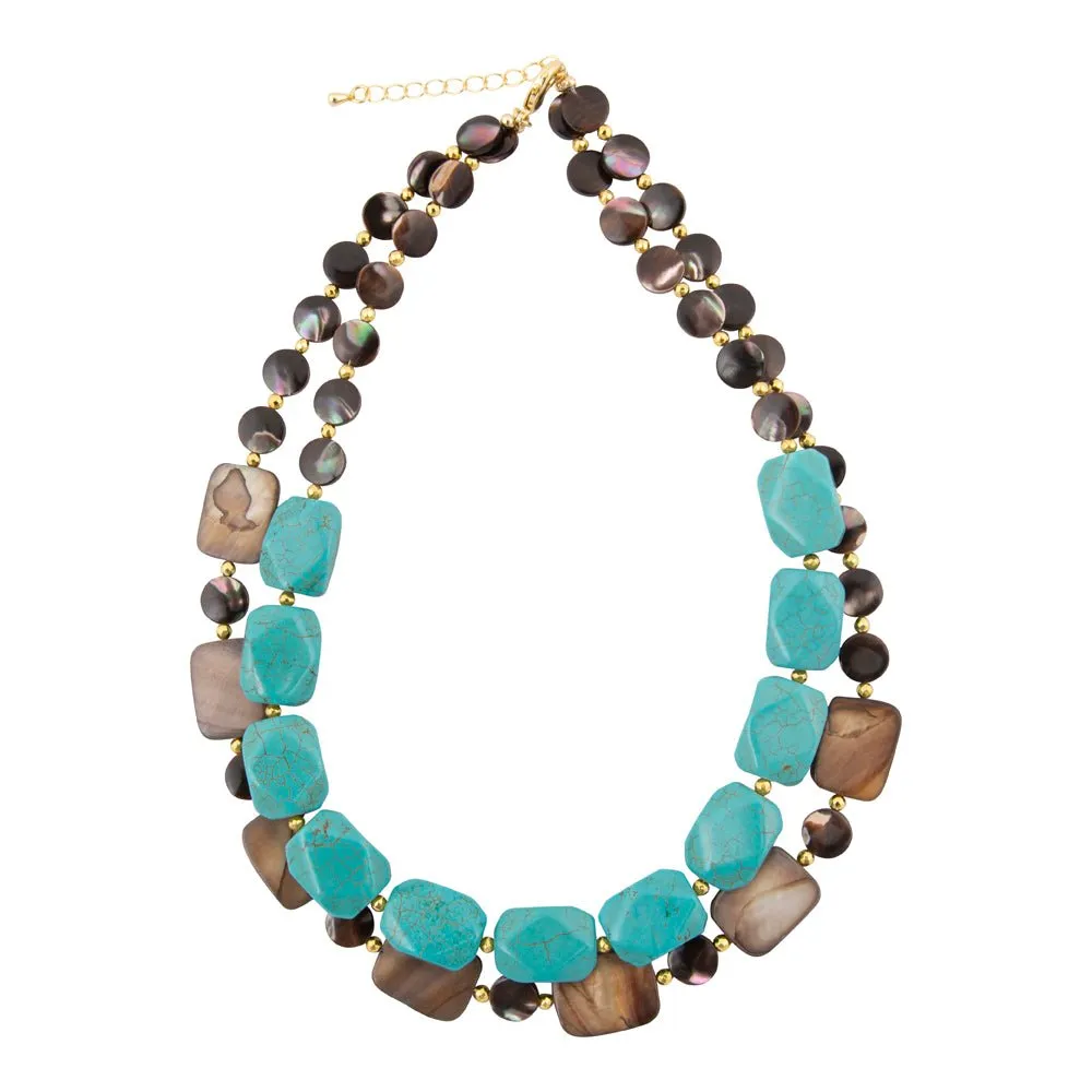 Brown Tiger's Eye and Blue Turquoise Golden Statement Necklace sold by Barse product image thumbnail 4
