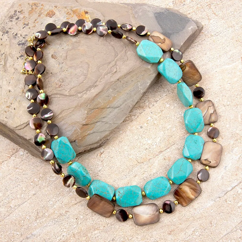 Brown Tiger's Eye and Blue Turquoise Golden Statement Necklace sold by Barse product image thumbnail 3