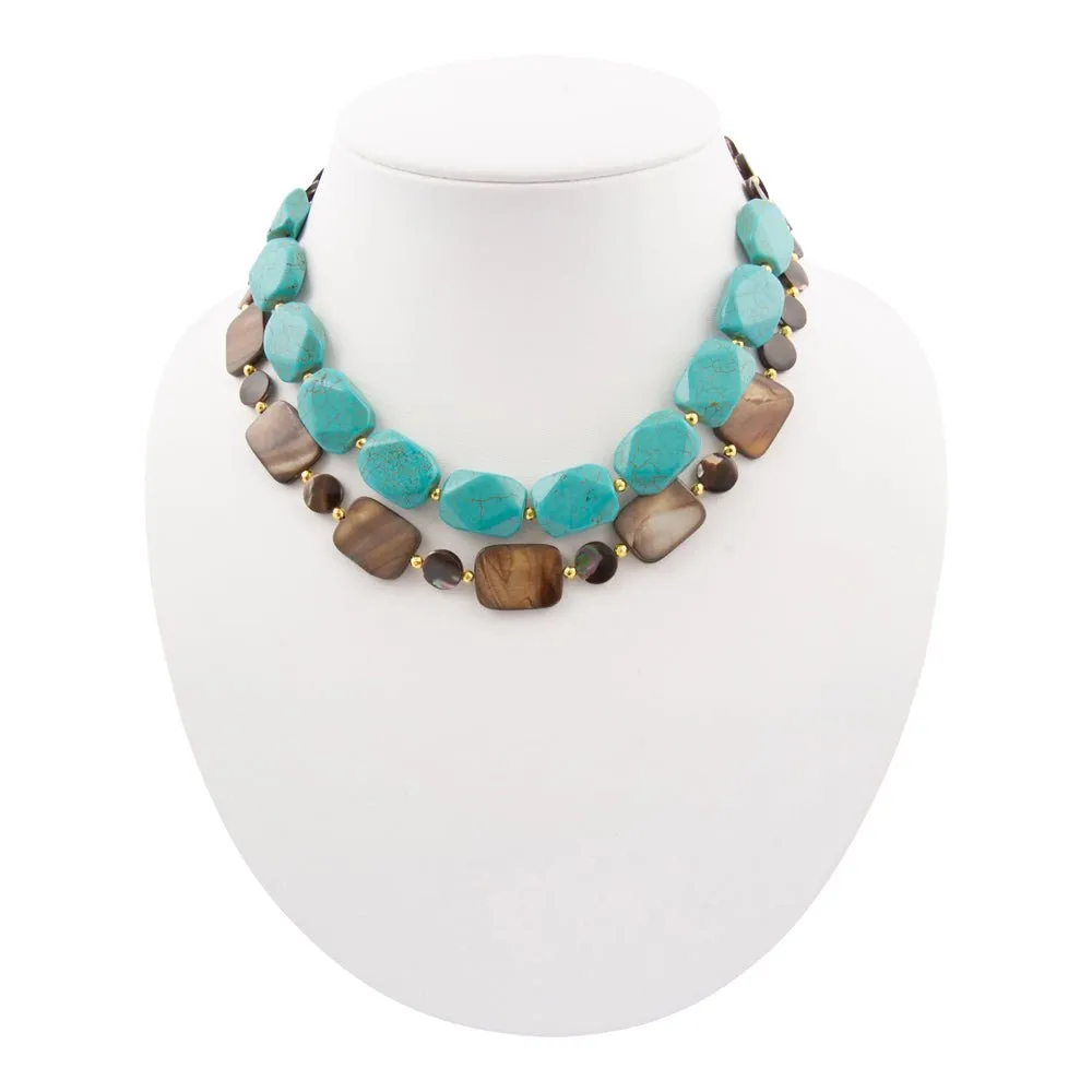 Brown Tiger's Eye and Blue Turquoise Golden Statement Necklace sold by Barse product image thumbnail 5