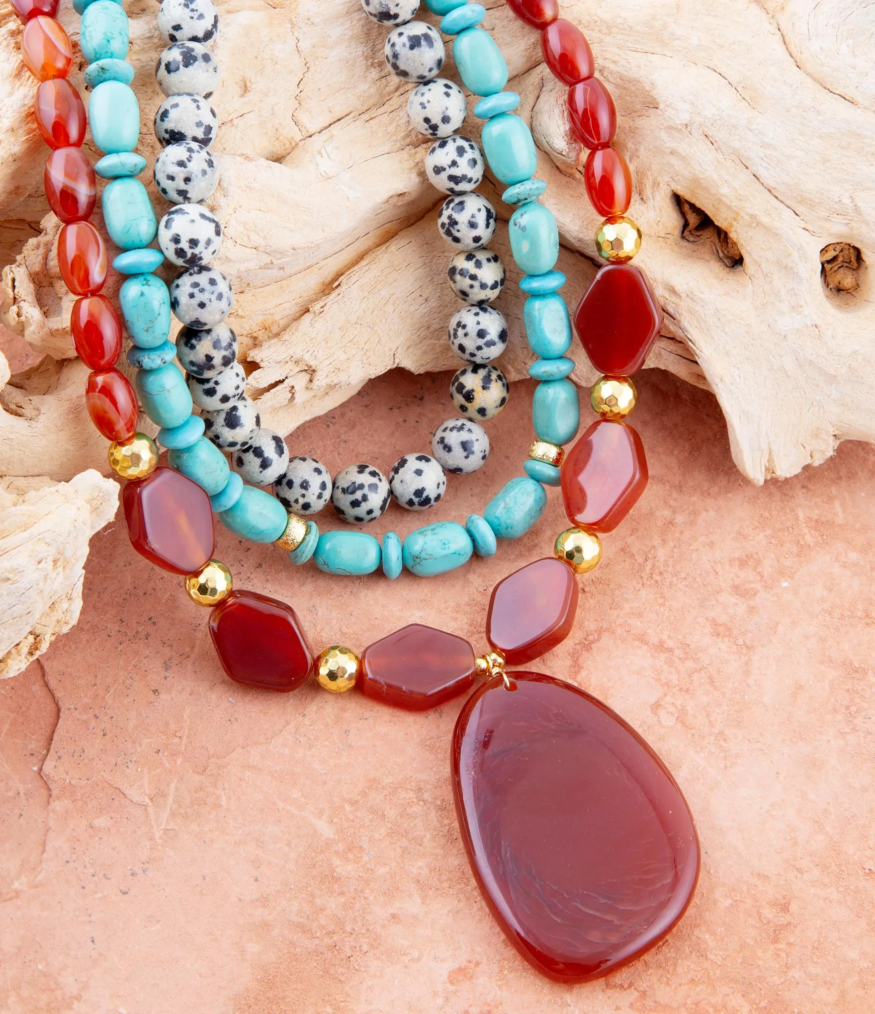 Red Carnelian Colorful Golden Pendant Necklace sold by Barse product image thumbnail 5