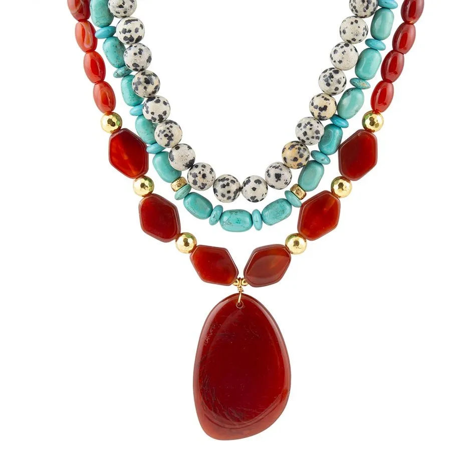 Red Carnelian Colorful Golden Pendant Necklace sold by Barse