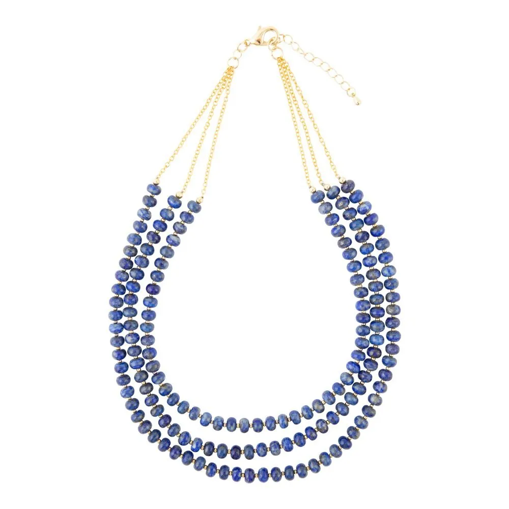 Blue Lapis Triple Strand Golden Necklace sold by Barse product image thumbnail 5