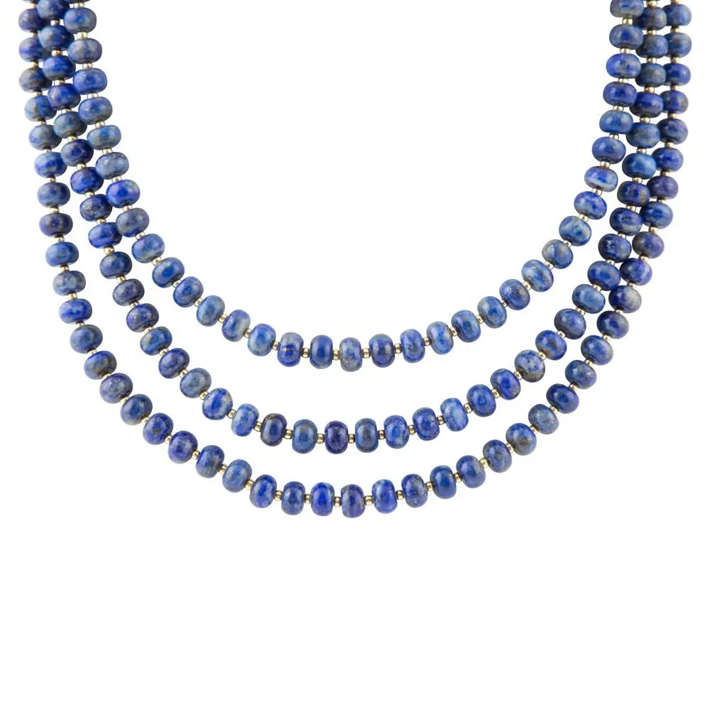 Blue Lapis Triple Strand Golden Necklace sold by Barse