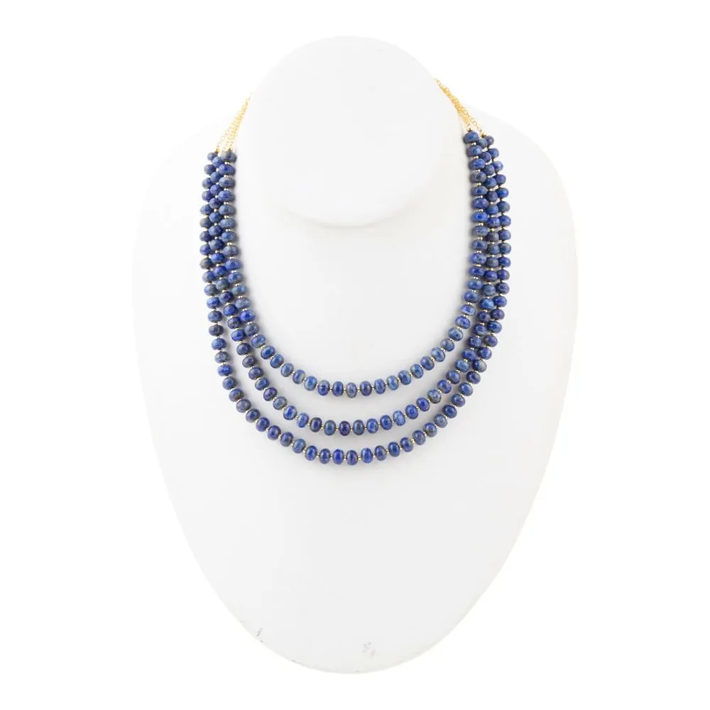 Blue Lapis Triple Strand Golden Necklace sold by Barse product image thumbnail 3