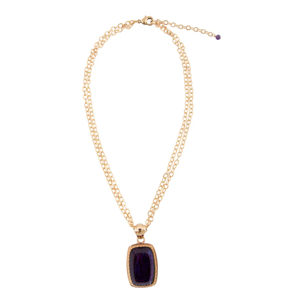 Filigreed Purple Amethyst Rectangular Pendant Golden Necklace sold by Barse product image thumbnail 3