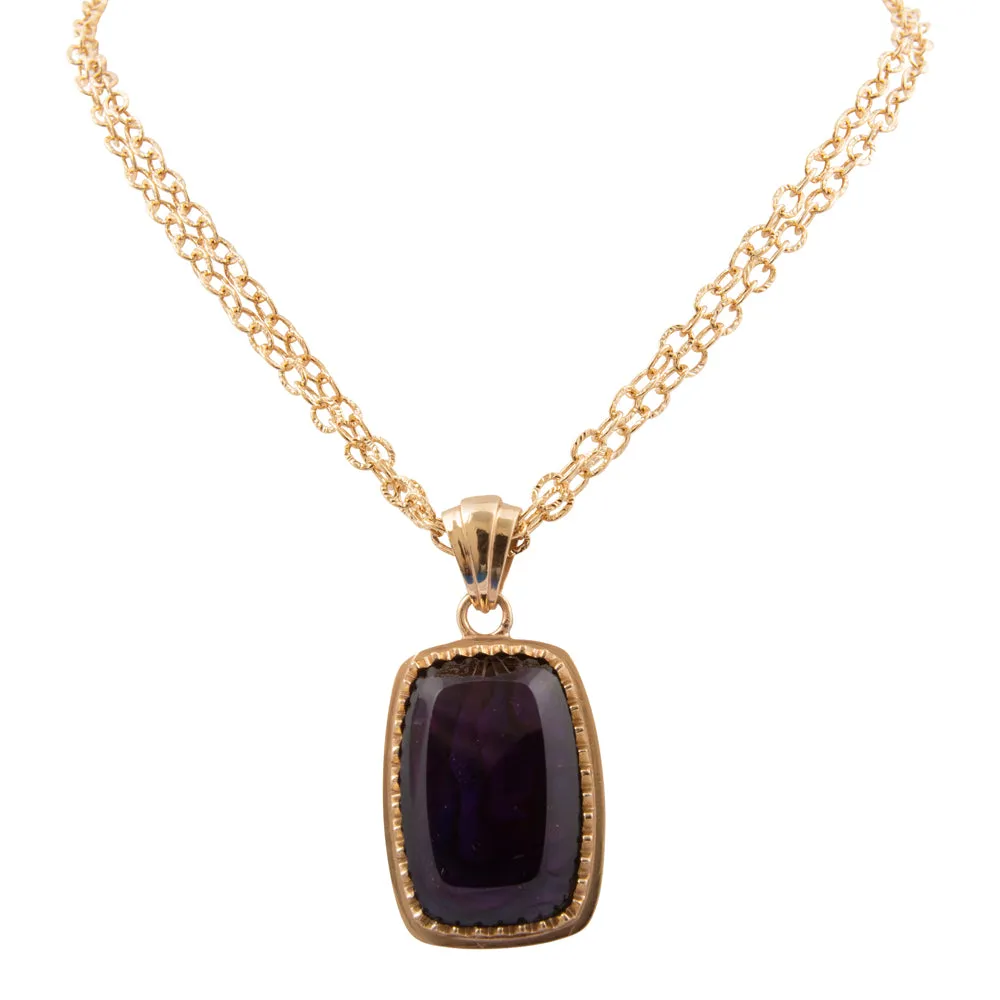 Filigreed Purple Amethyst Rectangular Pendant Golden Necklace sold by Barse