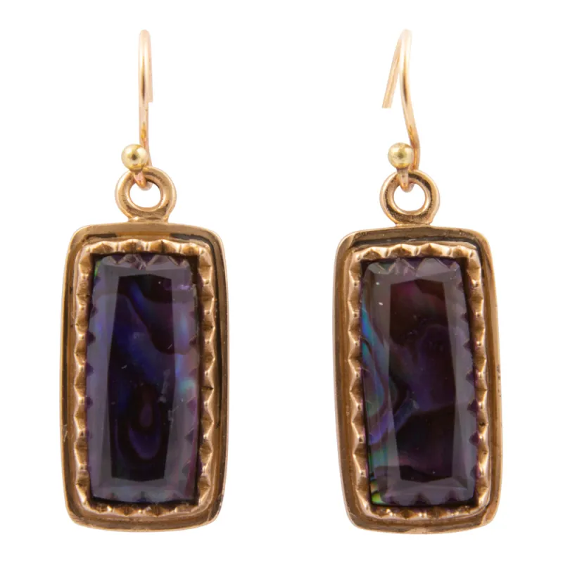 Filigreed Purple Amethyst Rectangular Shape Golden Drop Earrings sold by Barse