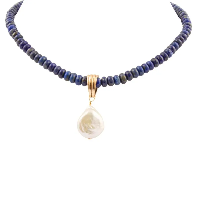 Denim Blue Lapis Golden Pendant Necklace sold by Barse