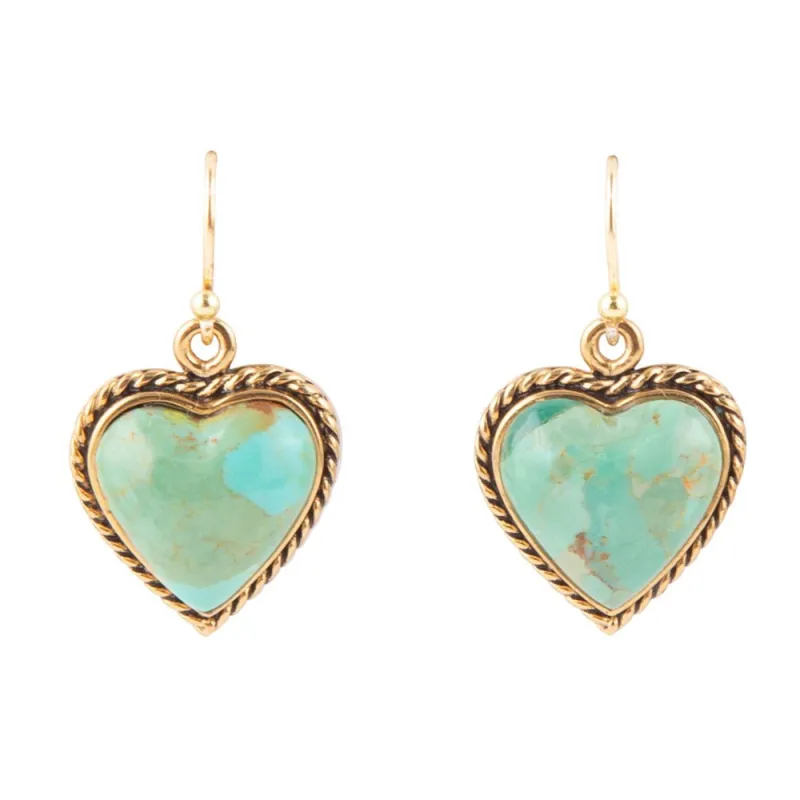 Blue Turquoise Rope My Heart and Golden Earrings sold by Barse