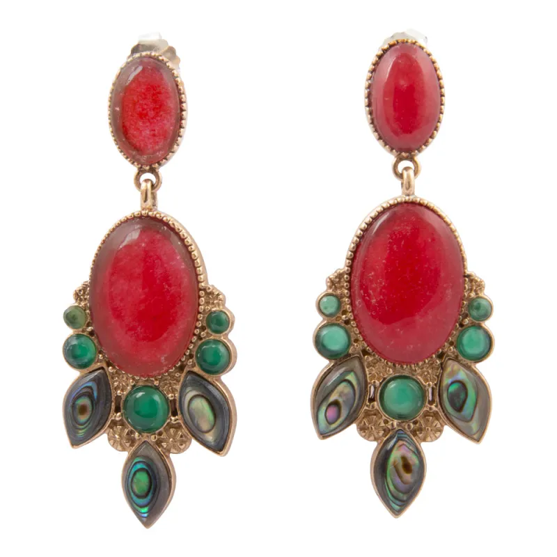 Regalia Red Onyx Golden Post Drop Earrings sold by Barse