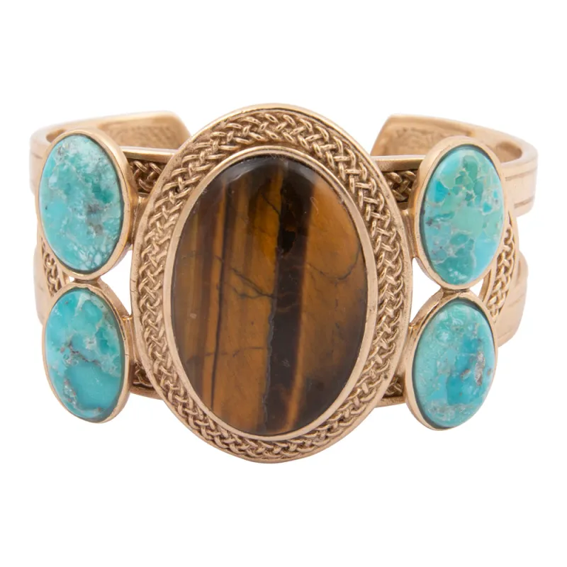 Brown Tiger's Eye Ovation Golden Cuff Bracelet sold by Barse