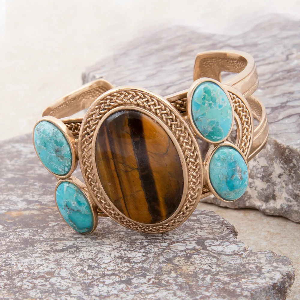 Brown Tiger's Eye Ovation Golden Cuff Bracelet sold by Barse product image thumbnail 3