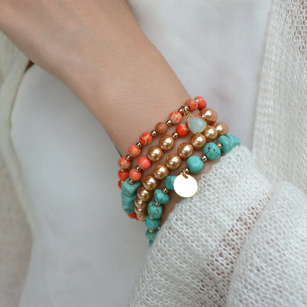 Canyon Blue Magnesite and Orange Jasper Golden Stretch Bracelet Set sold by Barse product image thumbnail 2