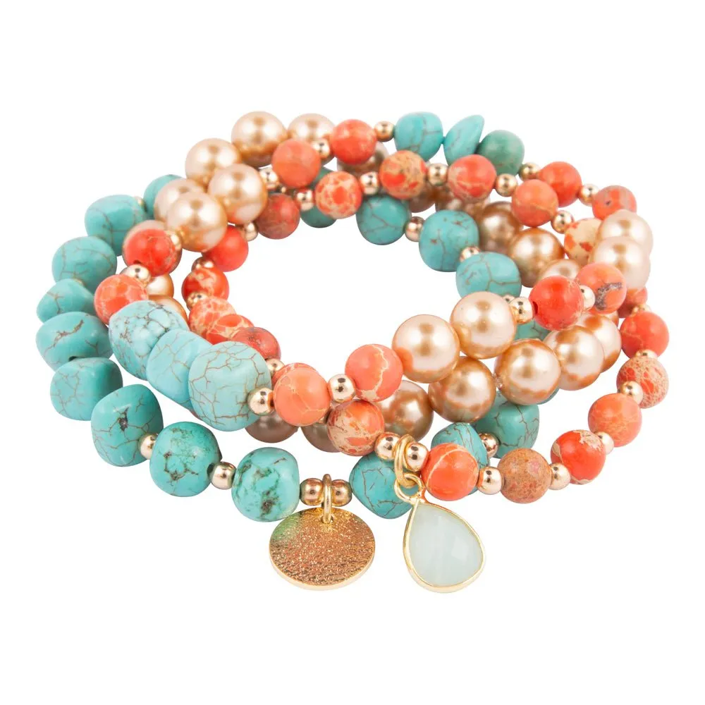 Canyon Blue Magnesite and Orange Jasper Golden Stretch Bracelet Set sold by Barse product image thumbnail 5