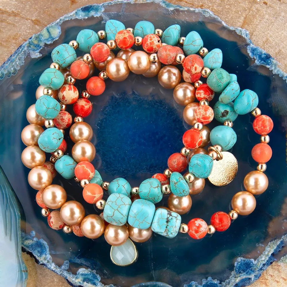 Canyon Blue Magnesite and Orange Jasper Golden Stretch Bracelet Set sold by Barse product image thumbnail 3