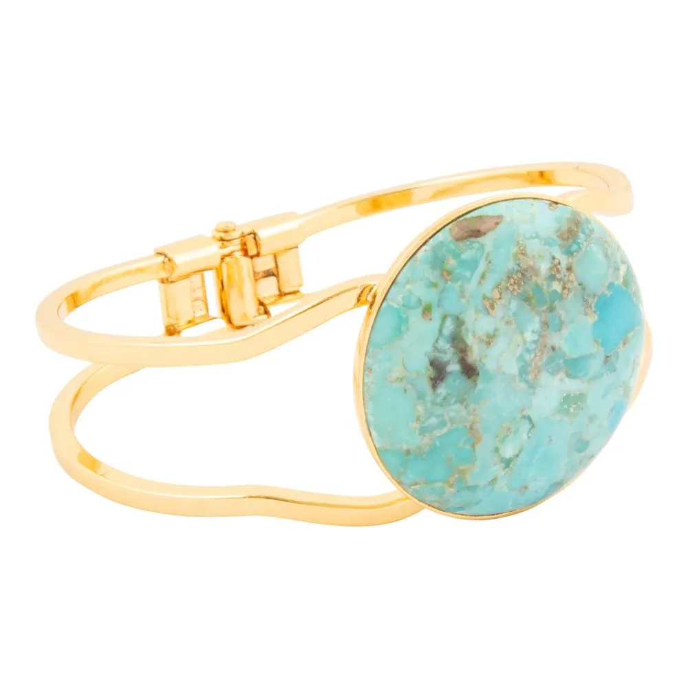 Blue Turquoise Hinged Golden Cuff Bracelet sold by Barse