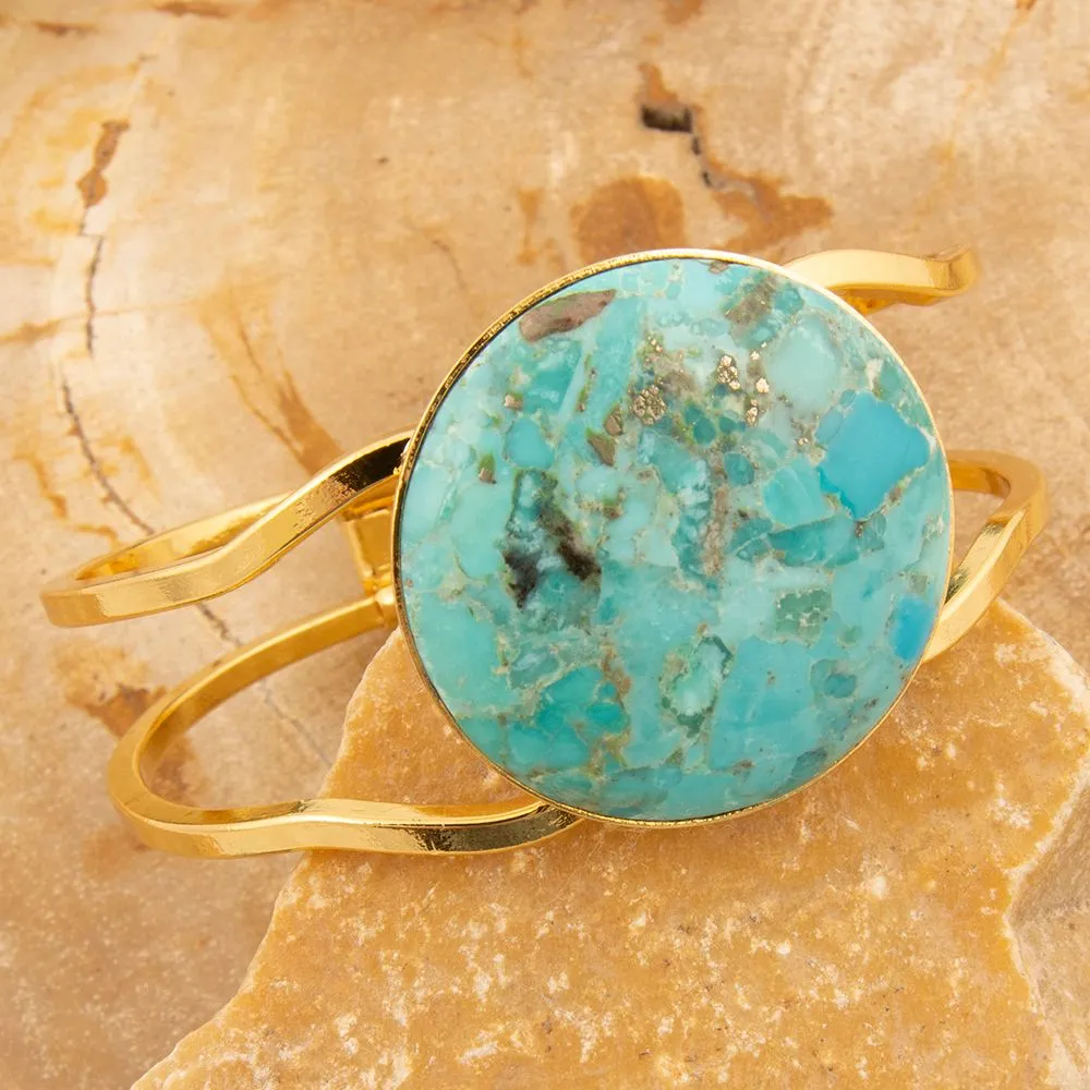 Blue Turquoise Hinged Golden Cuff Bracelet sold by Barse product image thumbnail 3