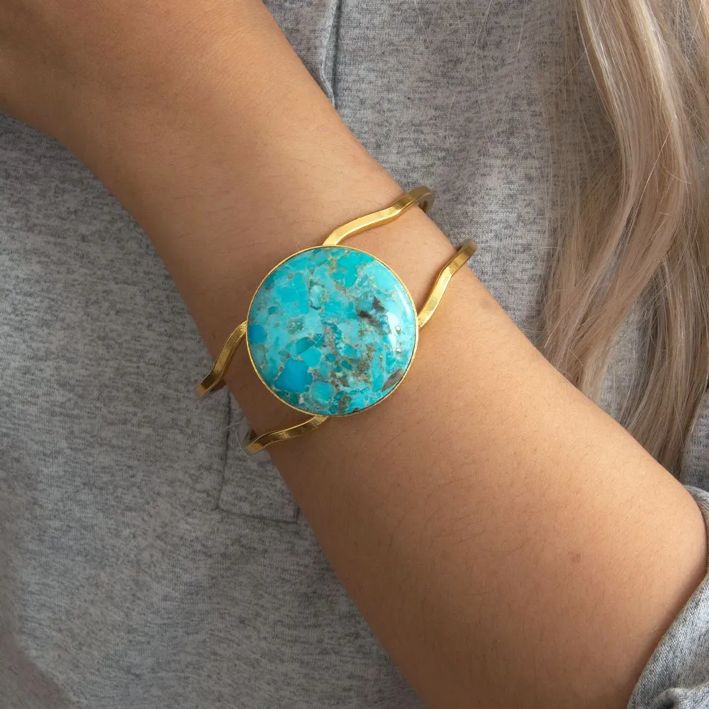 Blue Turquoise Hinged Golden Cuff Bracelet sold by Barse product image thumbnail 2
