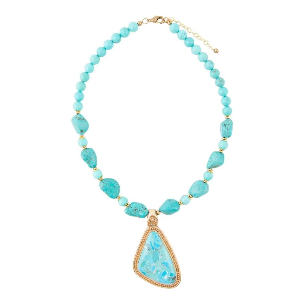 Blue Turquoise Triangle Golden Pendant Necklace sold by Barse product image thumbnail 4