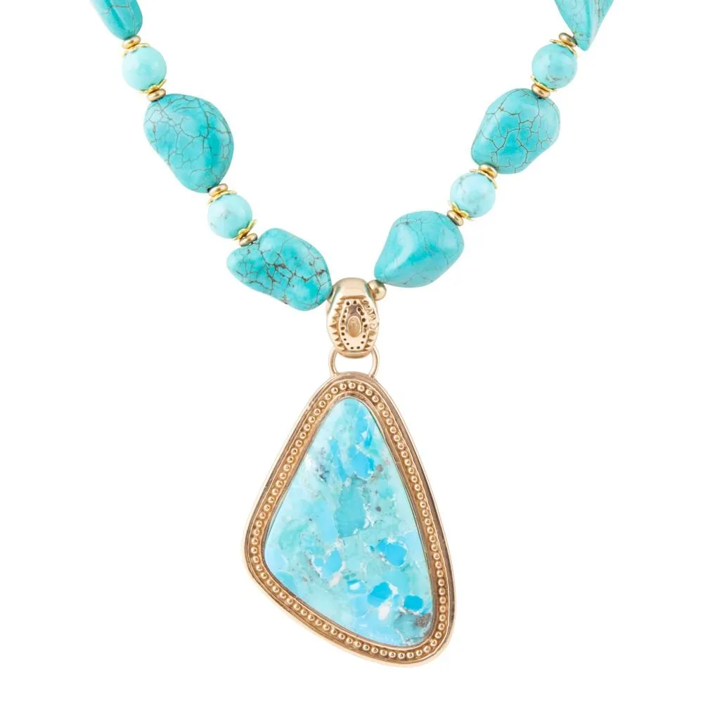 Blue Turquoise Triangle Golden Pendant Necklace sold by Barse