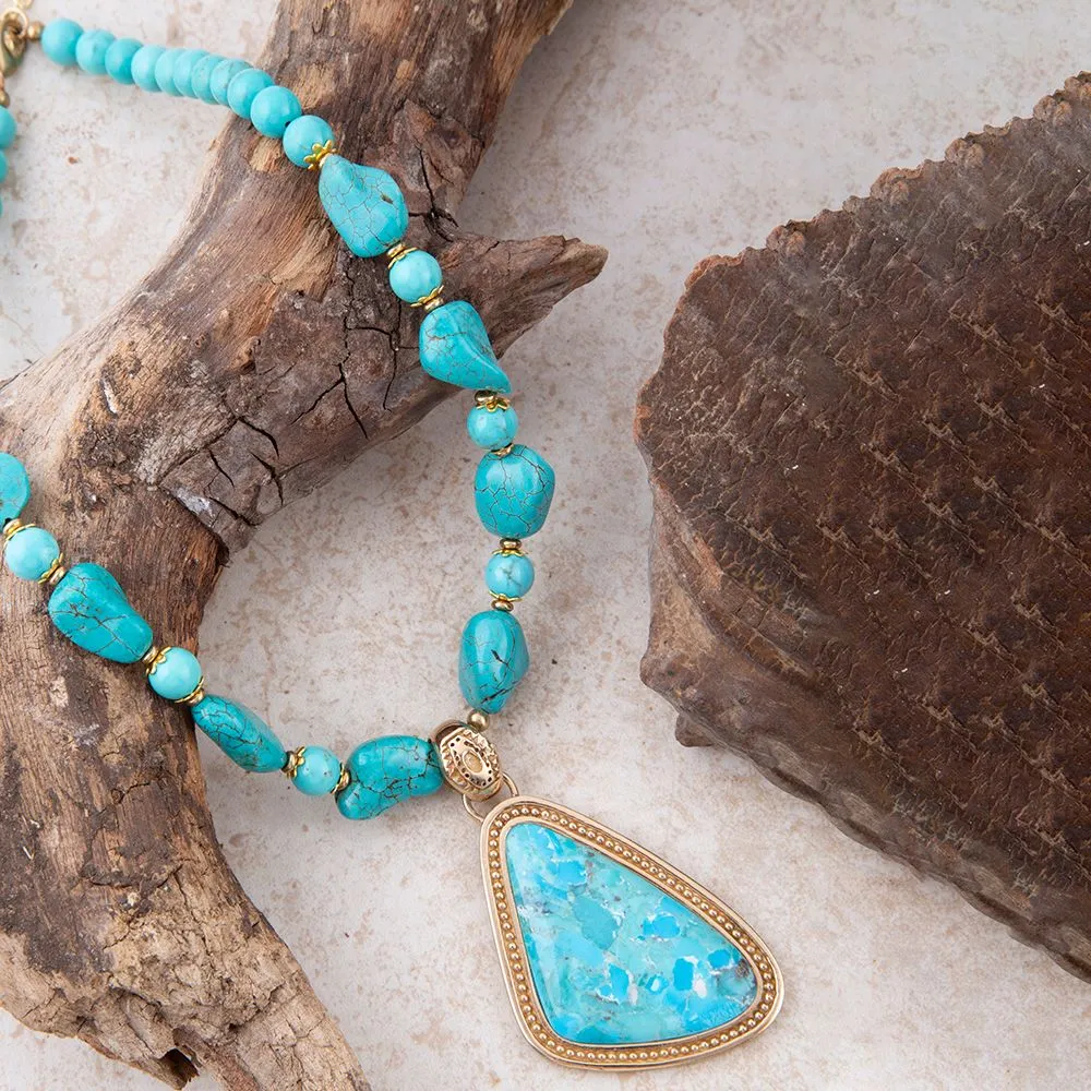 Blue Turquoise Triangle Golden Pendant Necklace sold by Barse product image thumbnail 3