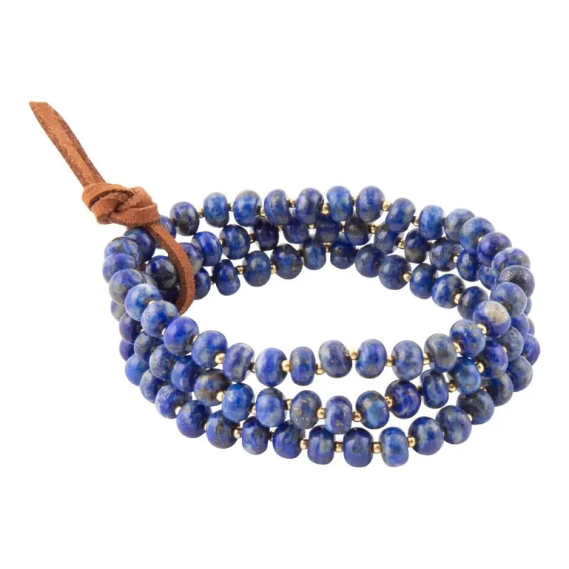Blue Lapis Triple Strand Golden Bracelet Set sold by Barse
