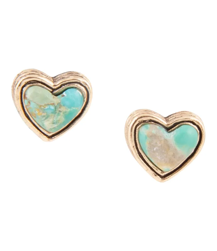 Heart Blue Turquoise Golden Stud Earrings sold by Barse