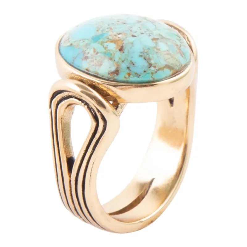 Nova Blue Turquoise and Golden Oval Ring sold by Barse
