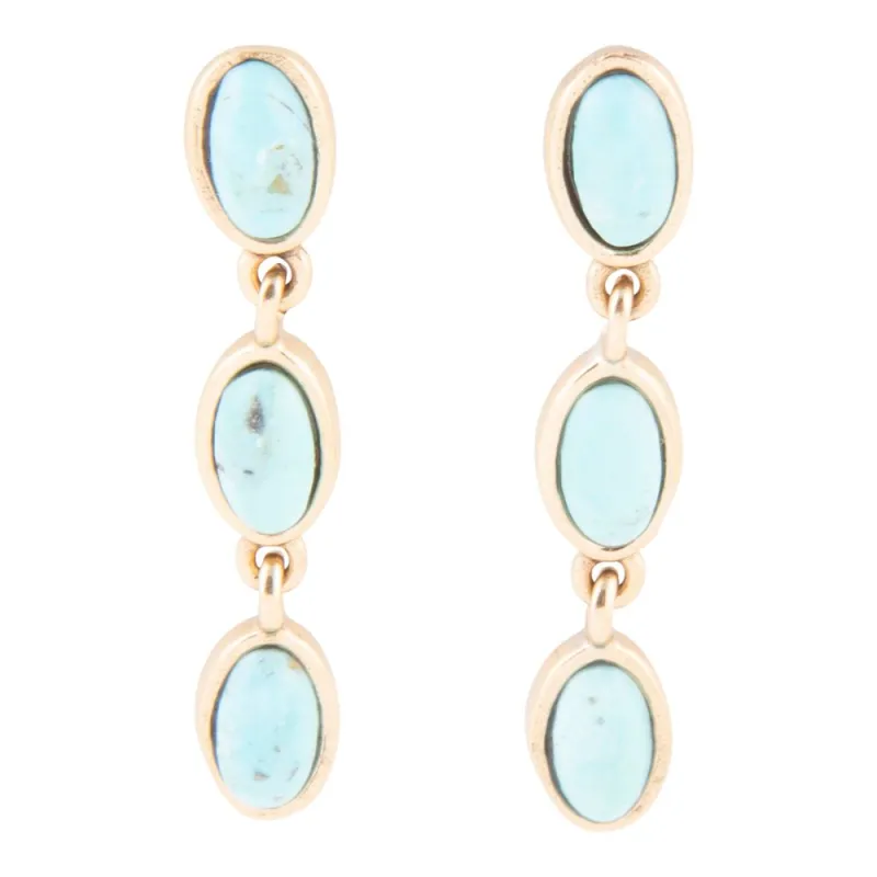 Three Times the Blue Turquoise Golden Drop Earrings sold by Barse