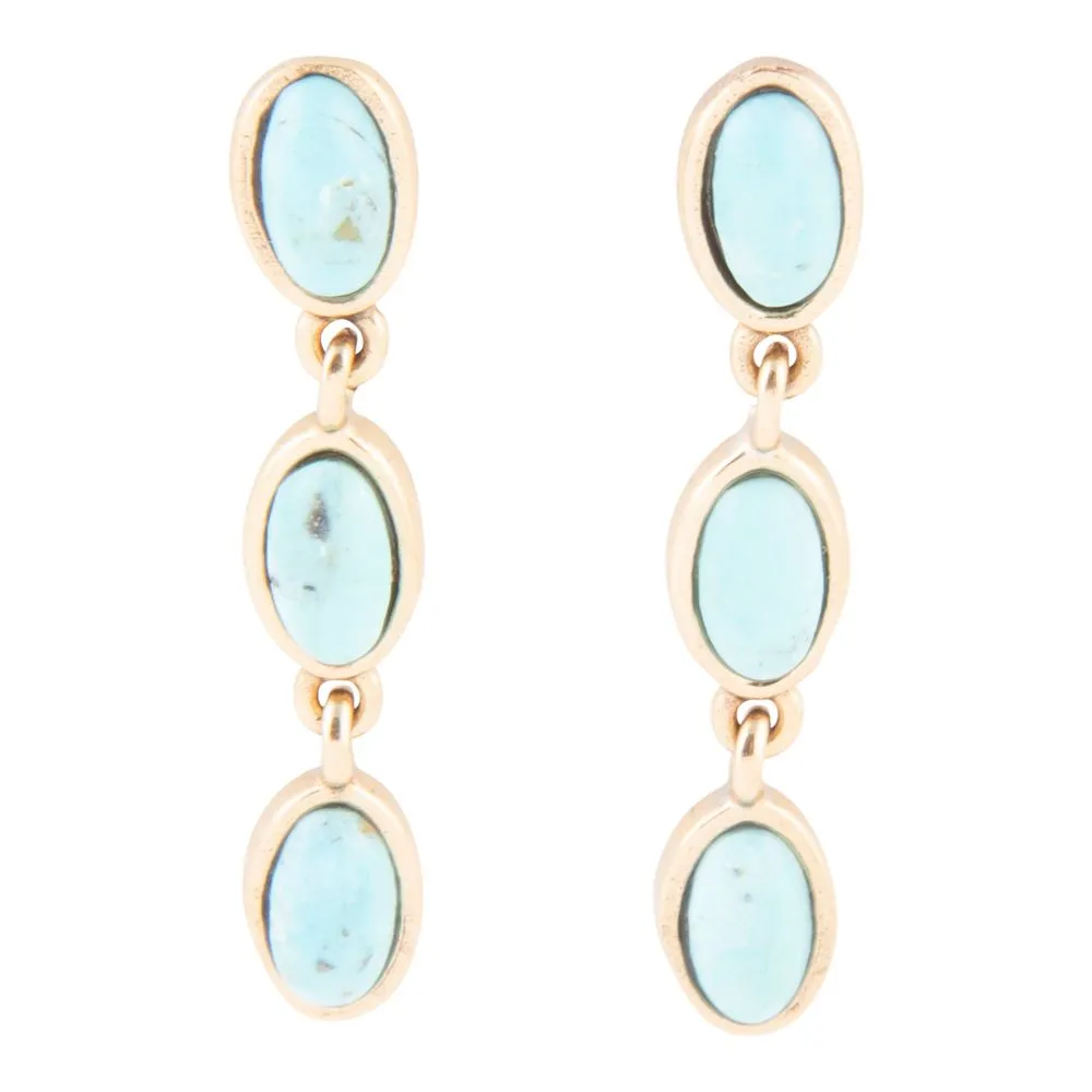 Three Times the Blue Turquoise Golden Drop Earrings sold by Barse