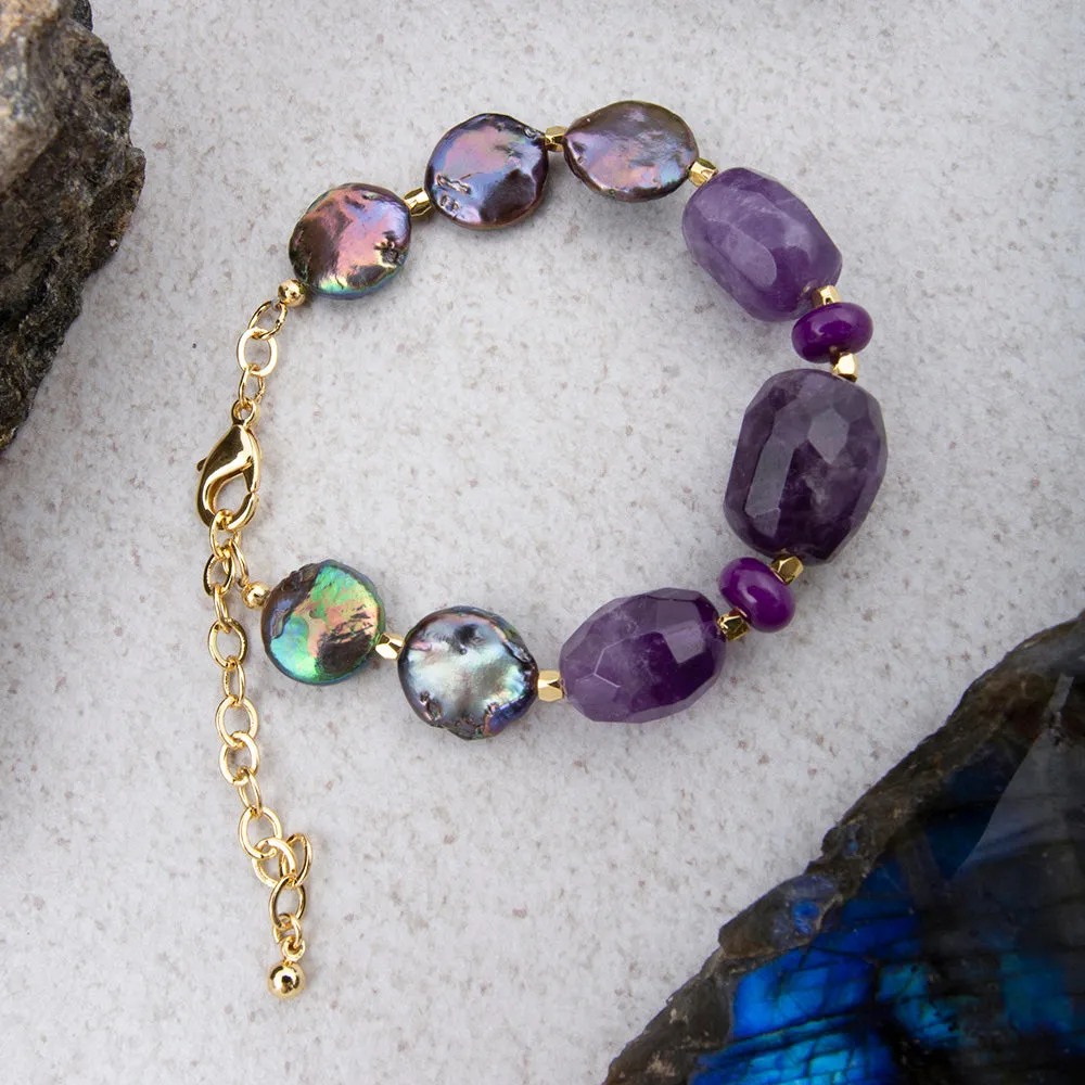 Purple Amethyst and Magnesite Golden Bracelet sold by Barse product image thumbnail 3